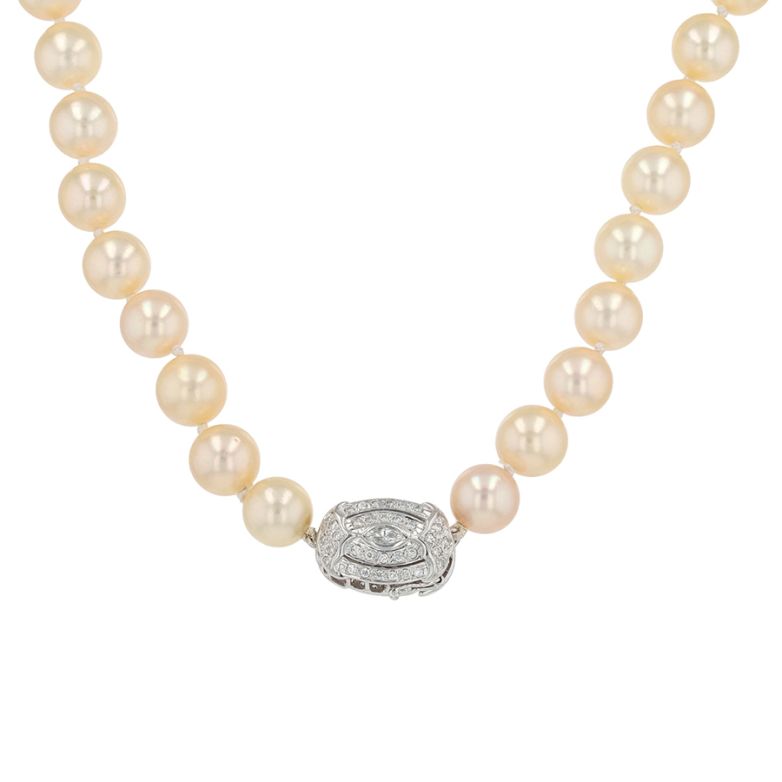 Collier vintage perles de culture et diamants 0.80 carat or blanc 50.49g Comme neuf -  reconditionné disponible sur Gemme Les Bijoux